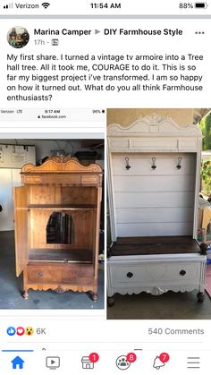 an old dresser has been transformed into a vintage tv stand and hutch for sale