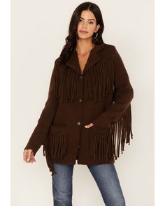 Tasha Polizzi Women's Jane Cardigan, Brown Fitted Cotton Sweater Coat For Fall, Fall Cotton Sweater Coat For Work, Fitted Brown Cotton Cardigan, Brown Fitted Cotton Cardigan, Tasha Polizzi, Wedding Boots, Cardigan Brown, Fringe Cardigan, Western Chic