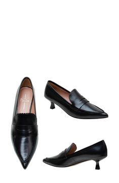 A classic penny keeper and loafer-inspired topline lend timeless sophistication to a stylish leather pump framed by a pointy moc toe and kitten heel. 2" heel Cushioned footbed Slip-resistant sole Leather upper/synthetic lining/rubber sole Imported Low Heel Court Shoes For Office In Fall, Business Slip-on Heels With Pointed Toe, Fall Office Court Shoes With Low Heel, Classic Slip-on Loafers With Sculpted Heel, Elegant Slip-on Loafers With Pointed Toe, Low Heel Court Shoes For Business In Fall, Elegant Slip-on Court Shoes For Office, Slip-on Almond Toe Court Shoes For Office, Elegant Slip-on Loafers With Reinforced Heel