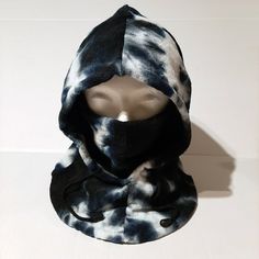 Warm Fleece Balaclava Windproof Ski Mask Cold Weather Face Mask Motorcycle Balaclava Hood Warmer Winter Cap. Attractive Light Gray And Blue Black Tie Dye Color Pattern, Very Soft And Warm Can Be Worn With Face Cover Up Or Down As Neck Warmer. Brand New Unworn Breathable Functional Winter Hoodie, Functional Breathable Winter Hoodie, Hooded Fleece-lined Balaclava For Winter, Windproof Black Hoodie For Winter, Black Windproof Hoodie For Winter, Warm Functional Hooded Balaclava, Warm Hooded Functional Balaclava, Winter Windproof Black Hoodie, Sports Balaclava With Adjustable Hood