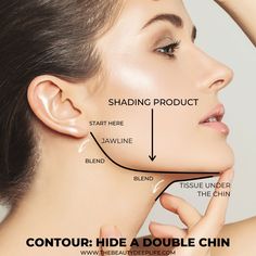 Double Chin Contour Makeup, Hide A Double Chin, Beginners Eyeliner, Contour Tricks, Contouring For Beginners, Face Contouring Makeup, Makeup Contouring, Double Menton