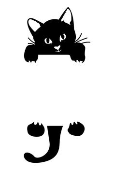 a black and white image of a cat peeking over the top of a letter j