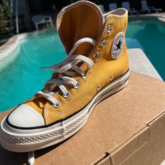 High Tops Sunflower Sunny Mustard Yellow Chuck Taylor’s 6.5 Men’s/8.5 Womens Never Worn/Brand New Mustard Converse, Yellow Chuck Taylors, Shoes Converse, Converse Chuck 70, Chuck 70, Converse Chuck, Converse Shoes, Chuck Taylor, Mustard Yellow