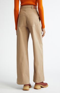 Crafted in a high-waist, wide-leg silhouette, these season-spanning pants are cut from cotton gabardine with a hint of stretch for easy-moving comfort. Zip fly with button closure Front patch pockets; back patch pockets 98% cotton, 2% elastane Machine wash, line dry Imported Designer Clothing Wide Leg Chinos With Belt Loops For Fall, Cotton Wide Leg Pants With Belt Loops For Fall, Wide Leg Cotton Pants With Belt Loops For Fall, Chic Cotton Wide Leg Work Pants, Beige Wide Leg Chinos For Fall, Wide Leg Beige Chinos For Fall, Modern High Waist Cotton Wide Leg Pants, Modern High Waist Wide Leg Cotton Pants, Beige Wide Leg Pants With Five Pockets