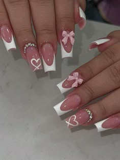 Multicolor  Collar   Liso,Plantas Uñas Lisas Embellished Valentine’s Day Coffin Acrylic Nails, Cute Nail Ideas Heart, Nails Design For Long Nails, Nails Design Coffin Shape, Valentines Pink Nails Acrylic, His Tip Color Nails, R Nails Designs, Ugliest Nails In The World, B Day Nail Ideas