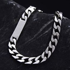 Men's Sterling Silver ID Curb BraceletMetal Type: 925 Sterling SilverGender: For MenStyle: PunkChain Width: 7 mmLength: 20 cm / 21 cm / 22 cmWeight: 23 g (20 cm)Minimum Order: 1This bracelet is handmade to order. It will be shipped within 5 business days. Mens Sterling Silver Jewelry, G 20, Bracelet Metal, Estilo Punk, Style Punk, Sterling Silver Mens, Metal Bracelets, Types Of Metal, Sterling Silver Jewelry