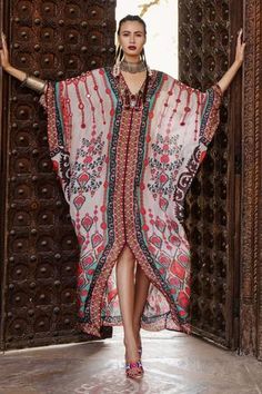 Shop for Rajdeep Ranawat Multi Color Verusha Silk Kaftan for Women Online at Aza Fashions Rajdeep Ranawat, Kaftan For Women, Kaftan Designs, Silk Kaftan, Designer Gowns, Kids Sleepwear, Designer Wear, African Dress, Festival Wear