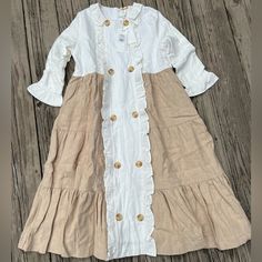 New With Tag Materials: 100% Ramie Chest Width: 34 Inches Dress Length: 40 Inches Cute White Dresses With Buttons, Boho Upcycle, Chenille Bedspread, Upcycled Fashion, Dress With Cardigan, Cottage Core, Kids' Dresses, Size 20, Dress Length