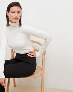 Axam Turtleneck - Organic Ribbed Pima Cotton :: Ivory – M.M.LaFleur Spring Workwear Long Sleeve Turtleneck, Long Sleeve Turtleneck For Work In Spring, Long Sleeve Turtleneck For Spring Workwear, Spring Long Sleeve Turtleneck For Work, Casual Funnel Neck Turtleneck For Work, Winter Business Casual Turtleneck Tops, Chic Solid Turtleneck For Spring, Classic Spring Turtleneck For Layering, Fitted Casual Turtleneck For Work