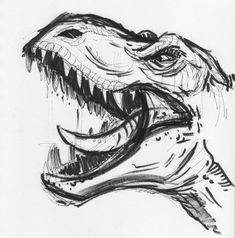 a drawing of a dinosaur's head with its mouth open and it is very sharp