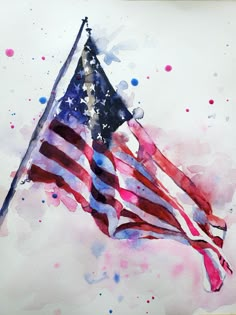 an american flag painted in watercolor on white paper