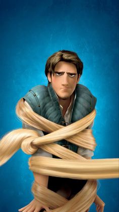 the animated character tangled up with long hair