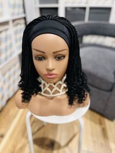 Headband braided curlynwig.Color Is Black. Length Is 16inches Long. | eBay Curly Wig Color, Curly Tips, Kanekalon Braiding Hair, Black Curly Wig, Headband Wig, Wig Color, Short Curly Wigs, Braided Wig