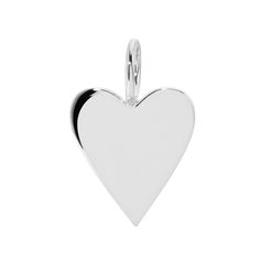 Medium Helena Pendant is brass plated Rhodium-Silver.Pendant has a protective coating to prevent from wear and tarnishing.Heart shaped pendant measures:.85" long.75" wide1.5mm thick Handmade in the USA Silver Minimalist Pendant Charms, Minimalist Silver Pendant Charms, Silver Minimalist Locket Charm Necklace, Minimalist Silver Charm Necklaces With Large Pendant, Minimalist Silver Charm Necklace With Large Pendant, Silver Heart Metal Charms, Silver Heart Jewelry With Large Pendant, Silver Pendant Necklace With Shiny Finish, Silver Heart Pendant Jewelry With Charms