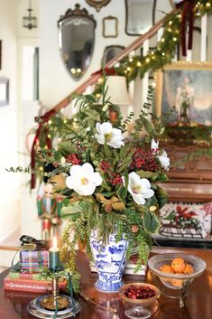 Classic Cottage Christmas Foyer and Living Room Decor