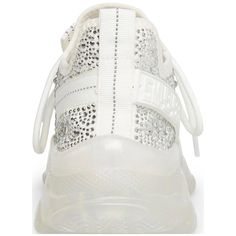 Glam up your activewear with these sparkling Maxima trainers from Steve Madden. Rhinestone trim adds just the right amount of bling to the athletic knit upper and chunky sole, elevating this sneaker from ordinary to Instagram-worthy. The stabilizing 1' hidden platform and 1-3/4' heel allow for comfort with a boost of height, perfect for strutting your stuff everywhere from brunch to the gym. Subtle day-to-night style is effortless in this versatile knit fabrication that works just as well with l White Synthetic Sneakers With Bling, Sporty Sneakers With Glitter Accents, Sporty Low-top Embellished Sneakers, Sporty Sneakers With Glitter Accents For Streetwear, Sporty Embellished Lace-up Sneakers, Sporty Embellished Low-top Sneakers, Crystal Embellished Lace-up Sneakers For Streetwear, Sporty Low-top Rhinestone Sneakers, Sporty Low-top Sneakers With Rhinestones