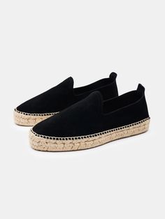 The Espadrille Black Suede Summer Slip-on Espadrilles With Rubber Sole, Summer Espadrille Slip-ons With Rubber Sole, Flat Heel Espadrille Slip-ons With Rubber Sole, Spring Espadrilles With Contrast Sole And Round Toe, Casual Suede Espadrilles With Contrast Sole, Beach Espadrilles With Contrast Sole And Round Toe, Casual Espadrilles With Textured Sole And Flat Heel, Summer Low-top Slip-ons With Leather Sole, Vacation Espadrilles With Contrast Sole