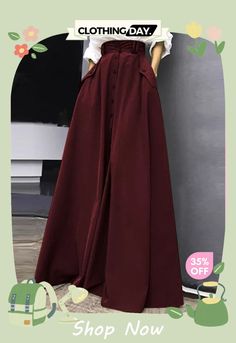 Temperament Cozy Lady Single-breasted Long Skirts High Waist Solid Color Maxi Skirt For Fall, Solid Skirt With Button Closure For Fall, Solid Color Skirt With Button Closure For Fall, Trendy Fall Maxi Skirt With Pockets, Skirt Streetwear, High Waisted Maxi Skirt, Womens Maxi Skirts, Long Skirts For Women, Elegant Skirt