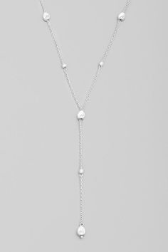 Metallic chain teardrop lariat necklace. Approximate length: 16 + 2 inches. Made in: Imported Lariat Necklace, 2 Colours, Silver Color, Silver Gold, Chain, Silver, Gold, Color