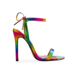 Colorful Pointed Toe Heels For Party, Rainbow Heels For Party, Colorful High Heel Party Shoes, Colorful High Heels For Party, Rainbow Heels For Spring Party, Trendy Colorful Party Sandals, Rainbow Round Toe Sandals For Party, Rainbow Sandals With Round Toe For Party, Rainbow Open Toe Heels For Party