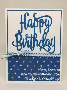 a birthday card with the words happy birthday written in blue and white ink on it