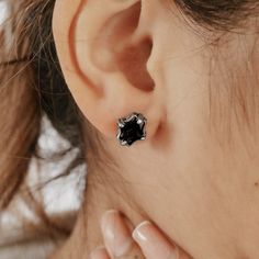 Embrace the dark elegance with our Minerva Black Gem Stud Earrings. These delicate studs feature deadly black gems that add a mysterious touch to any outfit. Perfect for those with a gothic aesthetic, these earrings are a must-have for any discerning jewellery collector. Studs Aesthetic, Stud Aesthetic, Dark Elegance, Earrings Gothic, Black Gems, Gothic Aesthetic, Gothic Architecture, Stone Studs, Black Stone