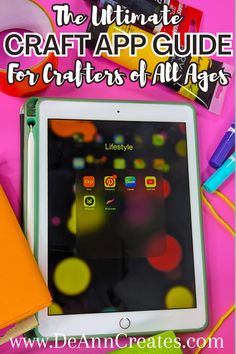 This Pinterest pin features an iPad displaying crafting apps, surrounded by colorful craft supplies. Cricut Banner, Diy Projects For Couples, Vinyl Craft Projects, Diy Projects For Men