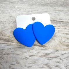 One New Pair Of Heart Earrings Large Heart Earrings Push Back Blue Color Hand-Made Clay Heart, Large Heart, Heart Stud Earrings, Earrings Large, Heart Studs, Large Earrings, Heart Earrings Studs, Heart Earrings, Cobalt Blue