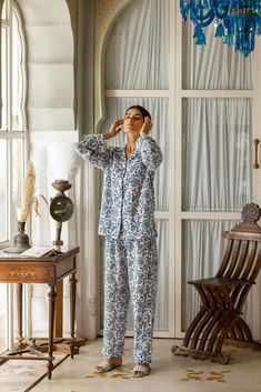 DESCRIPTION: Welcome to our collection of cute and stylish lightweight cotton hand block printed PJ sets. Made with the finest cotton, these sets are designed to provide ultimate comfort and style for your relaxing evenings. With a button-up front, collared neckline, and long sleeves, you'll look effortlessly chic while enjoying a cozy night's sleep. The single accent patch pocket adds a touch of uniqueness to the design, making our PJ sets stand out from the rest. Get ready to feel cute and com Cotton Pyjama Set, Sleepwear Women Comfy, Luxury Pjs, Pretty Pajamas, Designer Pajamas, India Shopping, Cotton Pajamas Women, Cute Pajama Sets, Natural Clothing