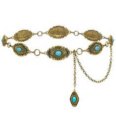 PRICES MAY VARY. High-Quality Materials: Crafted from durable alloy and embellished with rhinestones and turquoise, this chain belt is built to last. The 135cm/53-inch length ensures a perfect fit for various body types. Versatile Fashion: This cowgirl boho waist belt pairs perfectly with dresses, skirts, jeans, and more. Its 130cm/51-inch length offers a comfortable fit, making it suitable for various body types. Enhance your look with a unique blend of vintage and contemporary style. Perfect f Chain Belt Western, Metal Waist Belt, Belt For Dress, Belt Western, Western Theme Party, Boho Country, Turquoise Western, Country Music Festival, Skirts Jeans