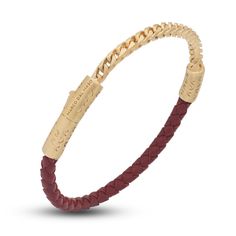 Dazzling woven red leather cord abuts striking foxtail links in this incredible men's bracelet from Marco Dal Maso. Fashioned in 18K yellow gold-plated sterling silver, the 8-inch bracelet secures in place with a fancy clasp. Luxury Leather Braided Bracelets For Gift, Luxury Adjustable Braided Bracelets, Elegant Red Leather Bracelets, Elegant Red Leather Bracelet, Luxury Red Leather Bracelets, Luxury Red Leather Bracelet, Luxury Red Leather Jewelry, Red Leather Bracelet, Jared The Galleria Of Jewelry