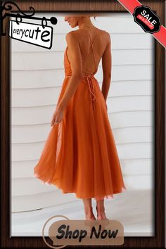 Orange Criss Cross V Neck Mesh Lined Party Dress Spring Backless Evening Dress, Spring Evening Backless Dress, Backless Evening Dress For Date Night In Spring, Orange Backless Party Dress, Summer Party Backless A-line Dress, Orange Maxi Length Party Dress, Orange Maxi Party Dress, Backless Midi Dress For Summer Party, Orange Backless Dress For Spring