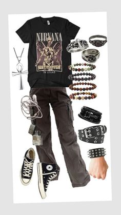 Band Clothes Aesthetic, Outfits With Nirvana Sweatshirt, Punk Boy Outfits, Nirvana Clothes Outfits, Nirvana Shirt Outfit, Nirvana Outfit, Grunge Outfits Nirvana, Nirvana Aesthetic Tshirt, Ash Style