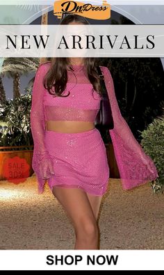 Sequins Mesh Crop Top Mini Skirt Set Stretch Mini Skirt For Spring Party, Trendy Skort For Spring Party, Spring Party Stretch Skort, Pink Summer Party Skort, High-waisted Skort For Spring Parties, High Waist Skort For Spring Party, Spring Party High Waist Skort, Crop Top Mini Skirt, Mini Skirt Set