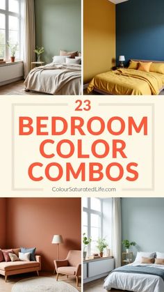 Transform your space with these 23 bold bedroom color combos that incorporate pops of color for a striking look! From rich jewel tones paired with neutrals to unexpected contrasts like navy and mustard or teal and coral, these combinations add depth and personality to any bedroom. Whether you want a vibrant accent wall or colorful decor accents, these ideas showcase how to create a lively, inviting space that reflects your unique style.  #BoldBedrooms #ColorfulDecor #BedroomInspiration #InteriorDesign #VibrantSpaces Bold Bedroom Paint Colors, Mustard And Teal Bedroom, Bedrooms With Color, Bold Bedroom Colors, Bedroom Color Combinations Paint, Bedroom Accent Wall Ideas Paint Colors, Bedroom Color Combos