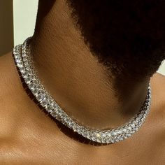 Luxury Silver Cubic Zirconia Tennis Necklace, Luxury Round Sterling Silver Tennis Necklace, Silver Round Crystal Tennis Necklace, Silver Cubic Zirconia Tennis Choker Necklace, White Gold Sterling Silver Tennis Necklace, Vvs Clarity, Tennis Necklace, Simple Necklace, Round Cut, Clothes Gift