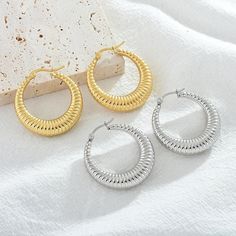 Be excited to show off these bold Croissant Statement Hoop Earrings crafted from stainless steel! Not only are they lead and nickel-free, they're hypoallergenic, waterproof, and anti-tarnish. With an outer diameter of 40cm or 35cm, you won't go unnoticed! Statement Hoop Earrings, Earring Crafts, Silver Gold, Hoop Earrings, Stainless Steel, Silver, Gold