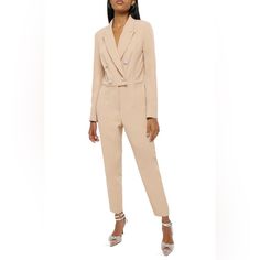 River Island Long Sleeve Straight Leg Jumpsuit In Beige At Nordstrom, Size 6, New With Tags Heart-Shaped Buttons Lend Romantic Allure To A Long-Sleeve Jumpsuit Crafted With A Hint Of Stretch In A Straight-Leg Silhouette. 55" Length; 26 1/2" Inseam; 14" Leg Opening (Size 8) Peaked Lapels Long Sleeves 65% Polyester, 33% Viscose, 2% Elastane Machine Wash, Dry Flat Imported Elegant Fitted Beige Jumpsuits And Rompers, Fitted Jumpsuits And Rompers For Work, Formal Fitted Beige Jumpsuit, Chic Tailored Jumpsuits And Rompers For Spring, Tailored Jumpsuits And Rompers For Office, Fitted Overall Pantsuit For Workwear, Elegant Tailored Jumpsuits And Rompers For Spring, Fitted Beige Pantsuit For Spring, Beige Fitted Pantsuit