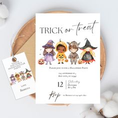 a trick or treat halloween party with pumpkins and witches