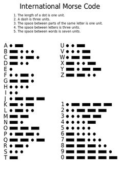 the international morse code is shown in black and white, with dots on each side