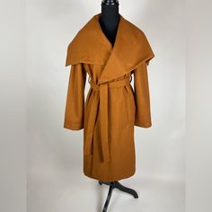 Never Worn, Excellent Condition. Belted Wool Coat For Fall, Belted Long Pea Coat For Fall, Fall Outerwear Belted For Cold Weather, Belted Outerwear For Cold Weather In Fall, Long Solid Pea Coat For Fall, Solid Wool Coat For Cold Weather In Spring, Brown Long Outerwear For Spring, Wool Coat For Cold Weather In Spring, Long Brown Outerwear For Spring