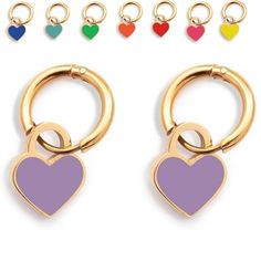 Shower Workout, Iris Heart, Hey Harper, Pvd Coating, Small Gold Hoops, Heart Hoop Earrings, Earring Charms, Purple Earrings, Waterproof Jewelry