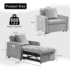 an image of a chair and ottoman with measurements