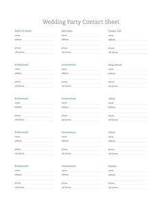 the wedding party contact sheet is shown