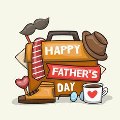 happy father's day greeting card with coffee and accessories