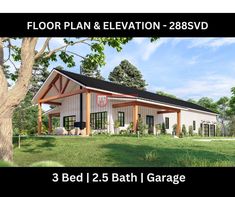 288SVD ~2176 SF Barndominium 92x32| 3 Bedroom | 2.5 Bathroom | 2 Car Garage  It is a digital download of the complete drawing set of this house. Once you place your order, you will be provided with an instant download link to a PDF scaled for 24"x36" Arch D paper. Drawings included in the pdf: - DETAILED WORKING FIIRST FLOOR PLAN - DETAILED WORKING SECOND FLOOR PLAN - DOOR & WINDOW SCHEDULE - ROOF PLAN - FRONT AND REAR ELEVATION - RIGHT AND LEFT ELEVATION AREA DETAIL- FIRST FLOOR- LIVING AREA: 2176 Sq. Ft. 2-CAR GARAGE: 766 Sq. Ft. FRONT PORCH: 270 Sq. Ft. REAR PORCH: 270 Sq. Ft. SIDE PORCH: 320 Sq. Ft. SECOND FLOOR UNFINSIHED AREA: 1325 Sq. Ft. * Material list not provided* * CAD file additional charges* * Customization available at additional charges* Disclaimer:  1.   It is the owner's 3 Bedroom Barndominium, 3 Car Garage Plans, Plan And Elevation, Plumbing Plan, Floor Living, Rear Elevation, Barndominium Plans, Elevation Drawing, Garage Floor Plans