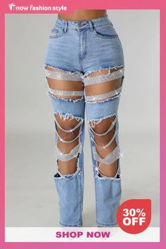 Casual Rhinestone Decor High Waist Cut Out Ripped Denim Jeans Trendy High Waist Jeans With Rhinestones, High Waist Rhinestone Denim Jeans, Trendy High-waisted Embellished Jeans, Trendy Rhinestone Jeans, Trendy Embellished Denim Jeans, Trendy Fitted Jeans With Rhinestones, High Waist Rhinestone Jeans For Party, Casual Non-stretch Jeans For Party, High-waist Rhinestone Jeans For Party