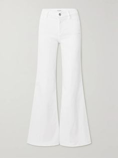 Shop FRAME Le Palazzo high-rise wide-leg jeans, Explore the latest FRAME women's collection today on NET A PORTER White Chic Wide Leg Flares, Chic White Wide-leg Flares, Chic White Wide Leg Flares, High Rise White Flares For Spring, Trendy White Spring Flares, White Flare Workwear Jeans, Elegant High Rise Cotton Flare Jeans, Elegant Mid-rise Cotton Flare Jeans, Summer Flare Jeans For Workwear