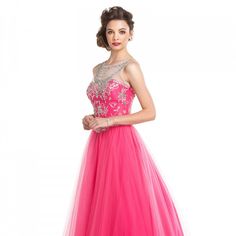 The Delightful Dress Created For You In A Ball Gown Silhouette That, Together With A Fitted Bodice, Will Create A Unique Image. Sparkling Sequins Adorn The Charming Top With Illusion Round Neckline, While Side Zip Will Provide With A Secure Fixation Of The Dress And Will Give Comfort. Length: Long Color: Fuchsia Neckline: Illusion Round Neck Silhouette: Ball Gown Sleeve: Sleeveless Back: Sheer Skirt: Layered Embellishments: Sequins, Beads Occasion: Romantic Date/Evening/Dinner, Wedding/Bridesmai Floor-length Quinceanera Gown With Sheer Bodice, Quinceanera Gown With Sheer Bodice Floor-length, Quinceanera Gown With Sheer Bodice, Pink Dress With Sheer Bodice For Quinceanera, Floor-length Dress With Sheer Bodice For Quinceanera, Sleeveless Evening Dress For Quinceanera, Pink Sleeveless Evening Dress With Illusion Neckline, Pink Dress With Illusion Neckline For Debutante Ball, Pink Illusion Neckline Dress For Debutante Ball