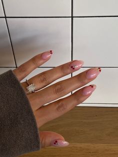 Almond Acrylic Nails Cherry, Small Nails Ideas Summer, Nail Art Clear Nails, Small Nail Extension Ideas, Nails Clear With Design, Almond Shape Gel X Nails, Clear Cherry Nails, Shortest Almond Nails, Red Almond Nails Summer